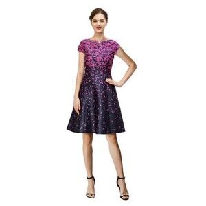 eShakti Floral Print Navy Blue Magenta Pink Dupioni Dress Women Size 3X